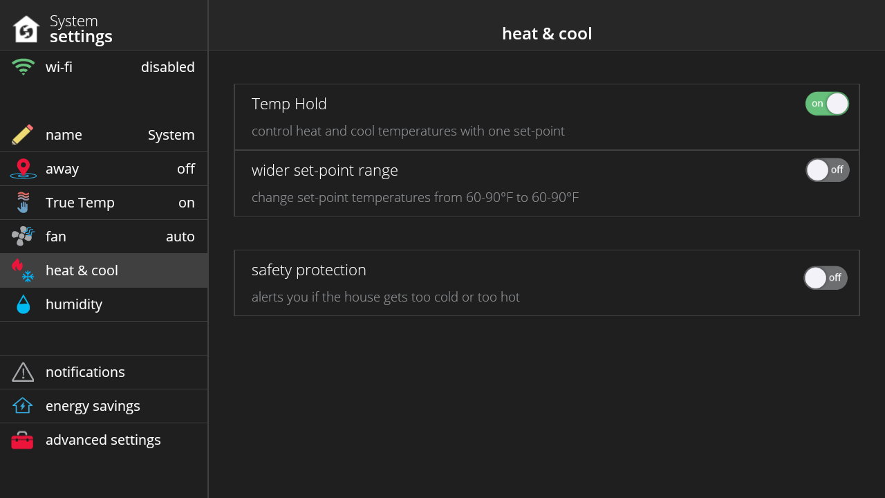 Heat & Cool Temp Hold